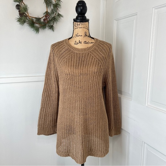 J. Crew Relaxed-Fit Tan Linen Beach Sweater - Picture 1 of 10